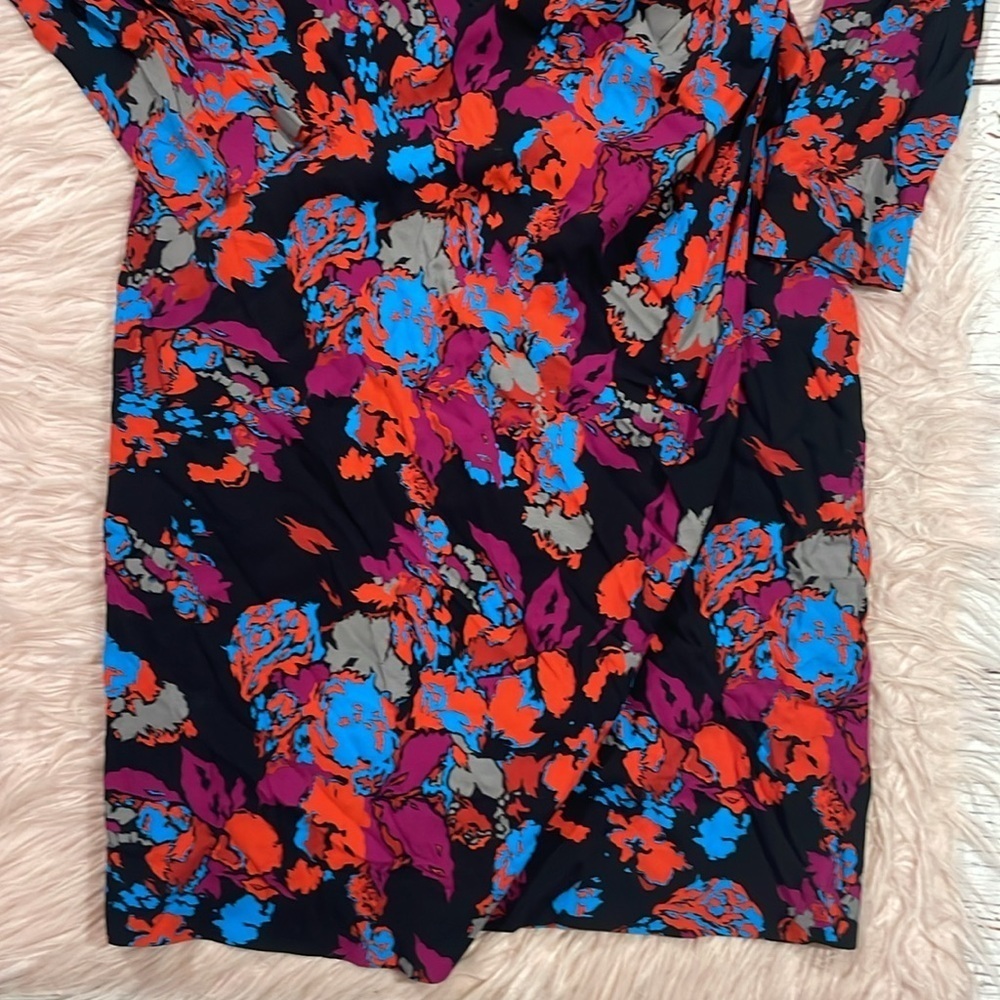 Givenchy Graphic Print Black Floral Long Sleeve Ruched Side Dress - Picture 9 of 9